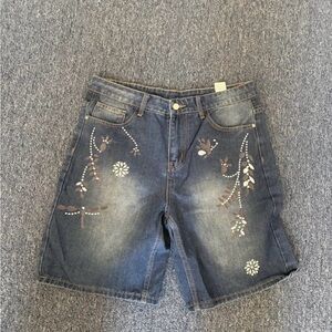 Floral Embroidered Denim Shorts